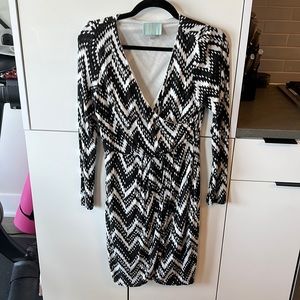 Black and white cross cross front dress